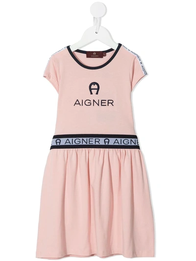 Aigner Kids' Logo A-line T-shirt Dress In Pink