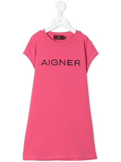 Aigner Kids' Logo刺绣t恤式连衣裙 In Pink