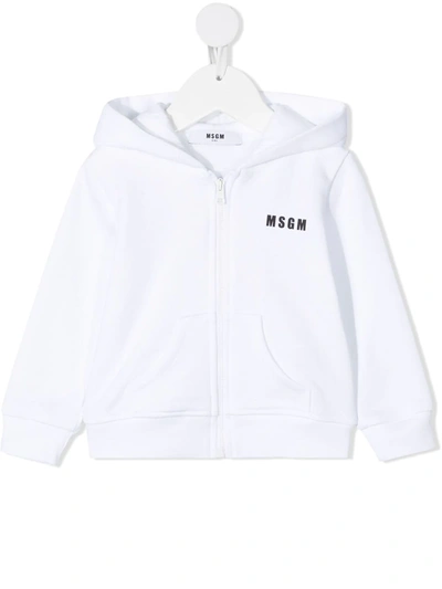 Msgm Babies' Logo Zipped Hoodie In White