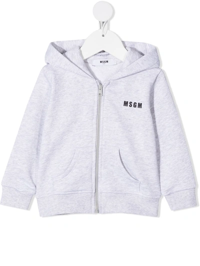 Msgm Babies' Logo Zipped Hoodie In Grey