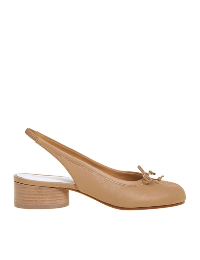 Maison Margiela 30mm Tabi Leather Slingback Ballerinas In Beige