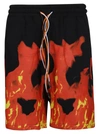 Ihs "flames" Cotton Bermuda Shorts In Black Red