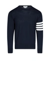 Thom Browne Wool Sweater With Inlaid 4-bar Stripses Pattern In Blue