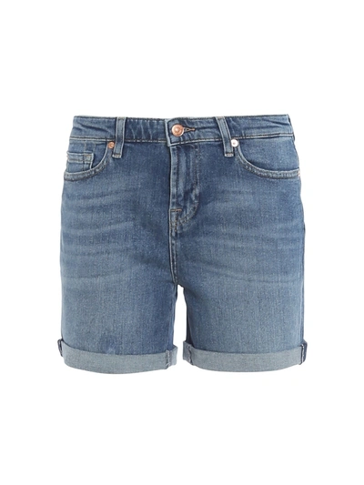 7 For All Mankind Mid-rise Rolled-cuff Distressed Denim Shorts In Brktwlplza