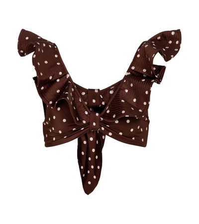 Johanna Ortiz + Net Sustain Rolling Hills Ruffled Polka-dot Bikini Top In Brown,white