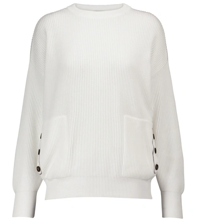 Brunello Cucinelli Bead-embellished Ribbed Cotton Sweater In White
