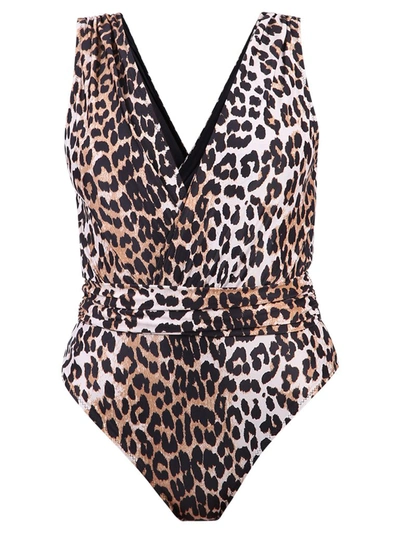 Ganni Black & Brown Recycled One-piece Swimsuit