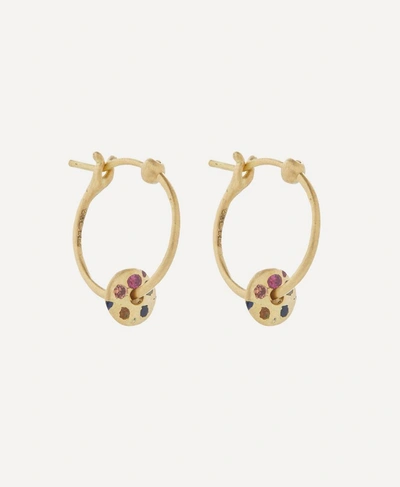 Polly Wales 18ct Gold Mini Rainbow Sapphire Spinner Hoop Earrings