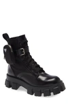 Prada Leather Combat Boots In Black