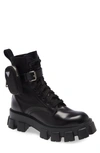 Prada Removable Pouch Combat Boot In Black
