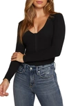 Good American Feel Good Womens Ribbed Long Sleeve Bodysuit In Black001