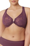 GLAMORISE WONDERWIRE FRONT CLOSE LACY T-BACK UNDERWIRE BRA,9246