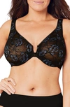 Glamorise Women's Full Figure Wonderwire Front Close Stretch Lace Bra With Narrow Set Straps 9246 In Black