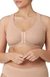 Glamorise Front Close Cotton Blend T-back Comfort Bra In Brown