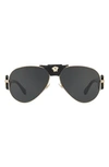 Versace Medusa 62mm Aviator Sunglasses In Gold/ Grey Solid