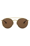 Ray Ban Ray-ban Polarized Sunglasses , Rb3647n Round Double Bridge In Gold/ Brown