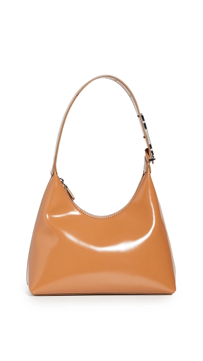 Staud Scotty Glossed-leather Shoulder Bag In Brown