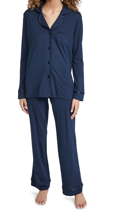 Cosabella Bella Pima Long Sleeve Top & Trouser Pj Set In Navy Blue/navy Blue