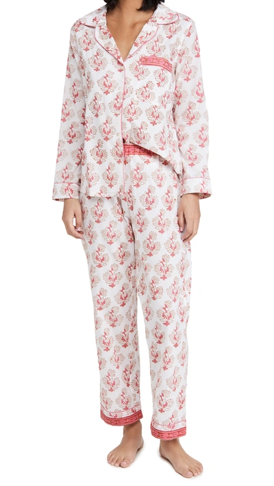 Alix Of Bohemia Etoile Coralie Block Print Pyjamas In White/pink
