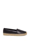 Saint Laurent Logo Embossed Calf Leather Flat Espadrilles In Black