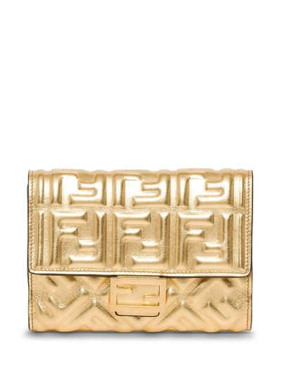 Fendi Golden Ff Leather Wallet In Metallic