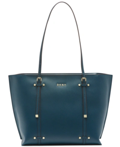 Dkny Bo Leather Crosshatched Tote In Teal/gold