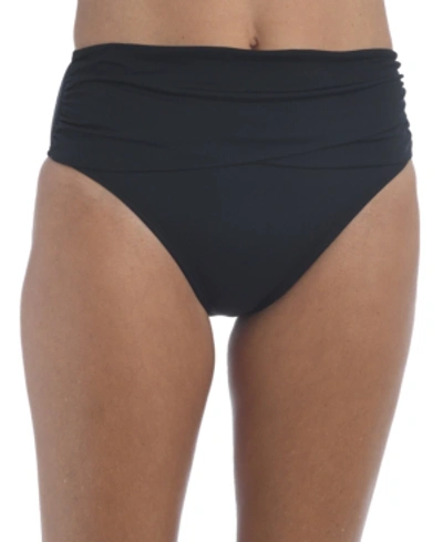 La Blanca Solid Shirred Mid-waist Bottoms Women's Swimsuit In Black