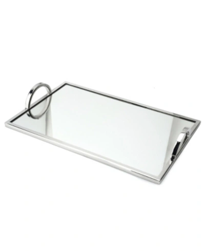 Classic Touch Small Rectangular Mirrored Tray With Chrome Edging And Handles In Silver