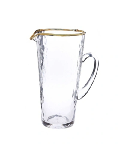 Classic Touch Pebble Glass Pitcher With Gold Tone Rim With Handle In Clear