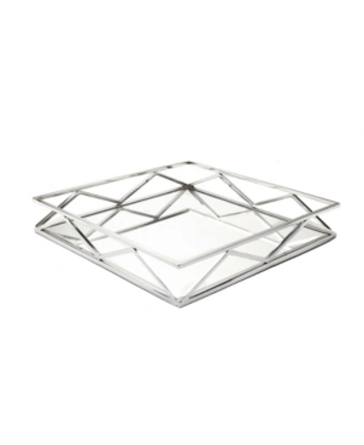 Classic Touch Square Mirror Tray With V-shaped Designs In Silver
