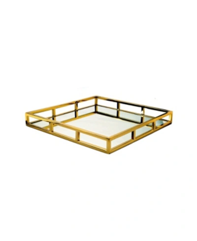 Classic Touch Square Mirror Tray In Gold