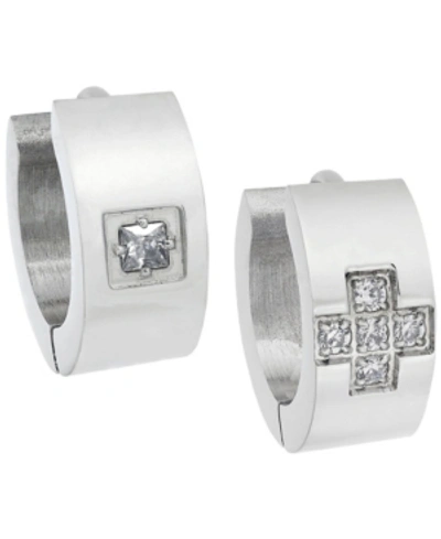 Sutton By Rhona Sutton Sutton Stainless Steel And Cubic Zirconia Huggie Earring Set In Silver