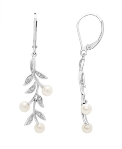 Macy's Cultured Freshwater Pearl (4mm) And Diamond (1/20 Ct. T.w.) Earrings In Sterling Silver