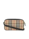 BURBERRY SMALL VINTAGE CHECK AND LEATHER CAMERA BAG