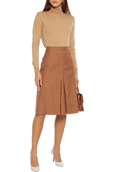 Burberry Pleated Wool, Silk, Mohair And Linen-blend Skirt In Camel