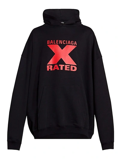 Balenciaga Men's X-rated Hoodie In Black Red