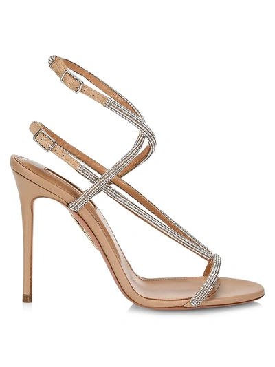 Aquazzura Women's Moondust Crystal-embellished Leather Sandals In Nude