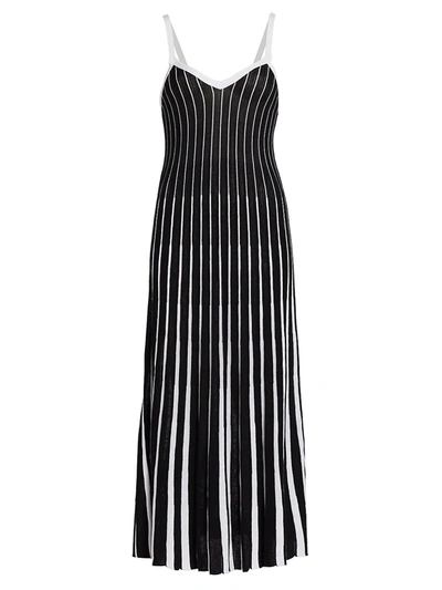 Red Valentino Tie-back Striped Ribbed Cotton Midi Dress In Black