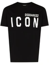 Dsquared2 Men Black Crewneck T-shirt With Maxi Logo Print On The Front In Cotton Man In Black