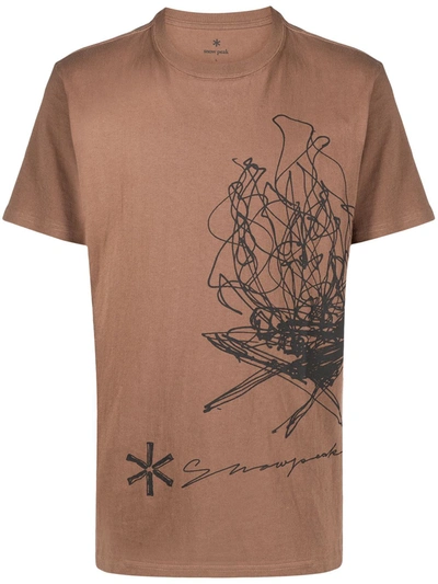 Snow Peak Graphic-print Cotton T-shirt In Brown