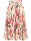 Dolce & Gabbana Pleated Midi Skirt In Camellia-print Tulle In Pink