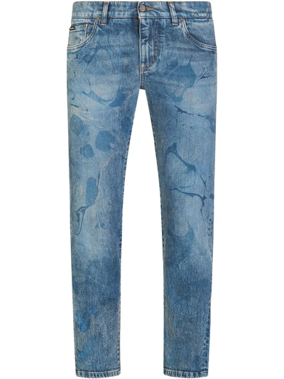 Dolce & Gabbana Bleach-effect Tapered Jeans In Blue