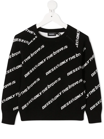 Diesel Kids' Monogram Print Sweatshirt In Black