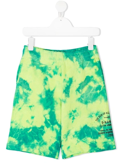 Diesel Kids' Tie-dye Bermuda Shorts In Lime Yellow