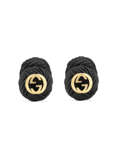 Gucci Interlocking G Rope Cufflinks In Black,gold