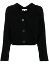 Vince Cropped Ribbed Wool And Cashmere-blend Cardigan In Black