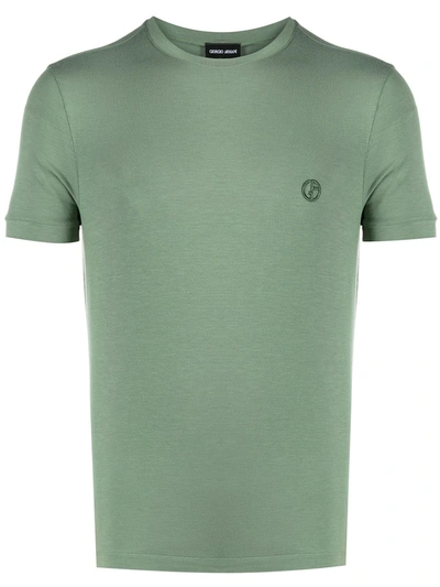 Giorgio Armani Embroidered-logo T-shirt In Green