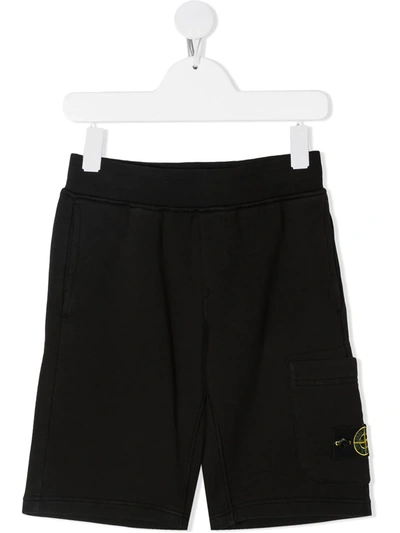 Stone Island Junior Kids' Black Cotton Bermuda Shorts With Logo