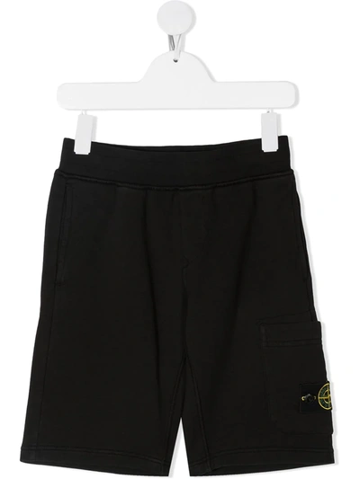 Stone Island Kids' Black Cotton Bermuda Shorts With Logo