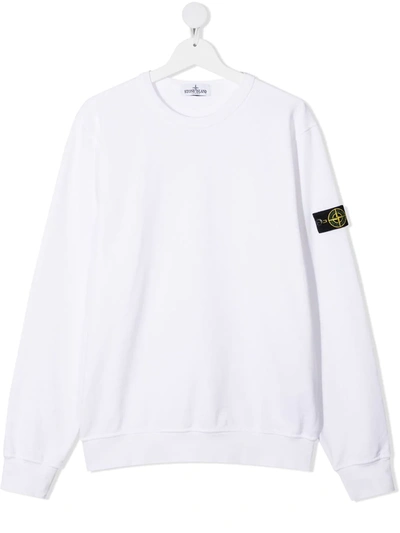 Stone Island Junior Teen Logo Patch Crew-neck Sweatshirt In White